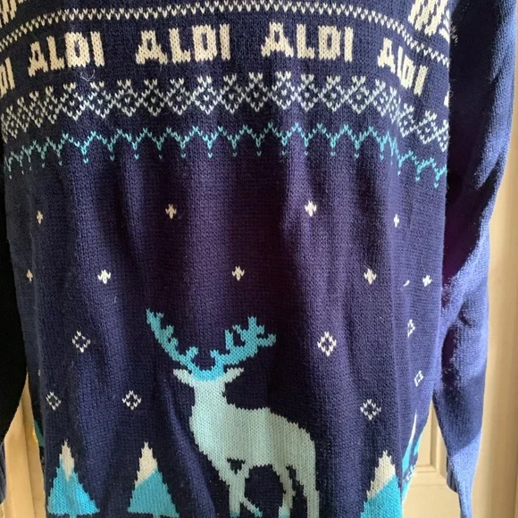 Men's Aldi Blue Holiday Sweater with Reindeer Design - Picture 2 of 5